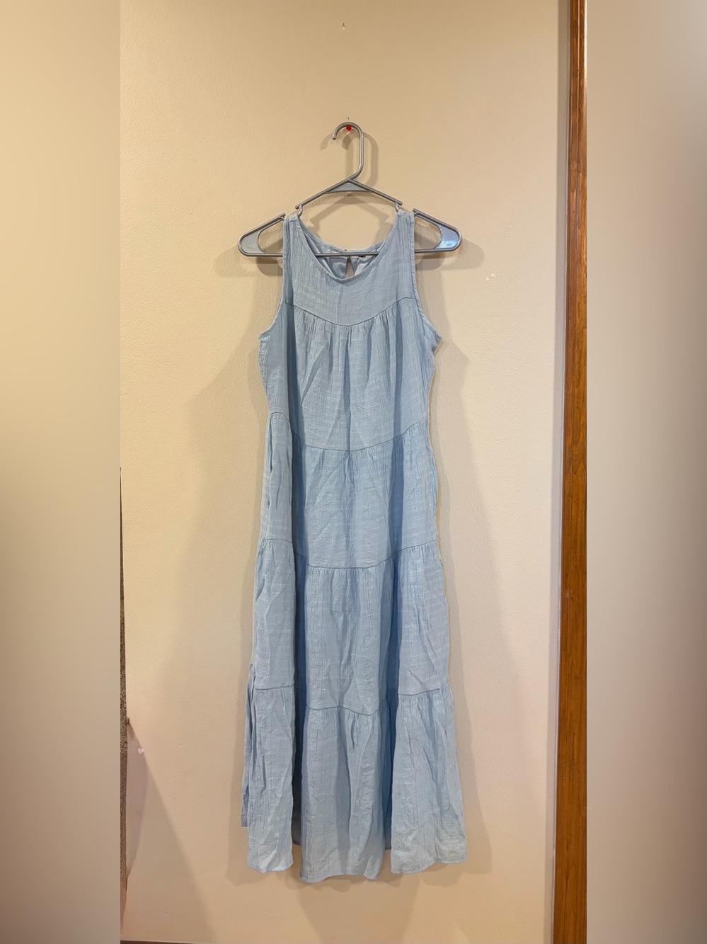 Light Blue Tiered Midi Sleeveless Dress - Size Small